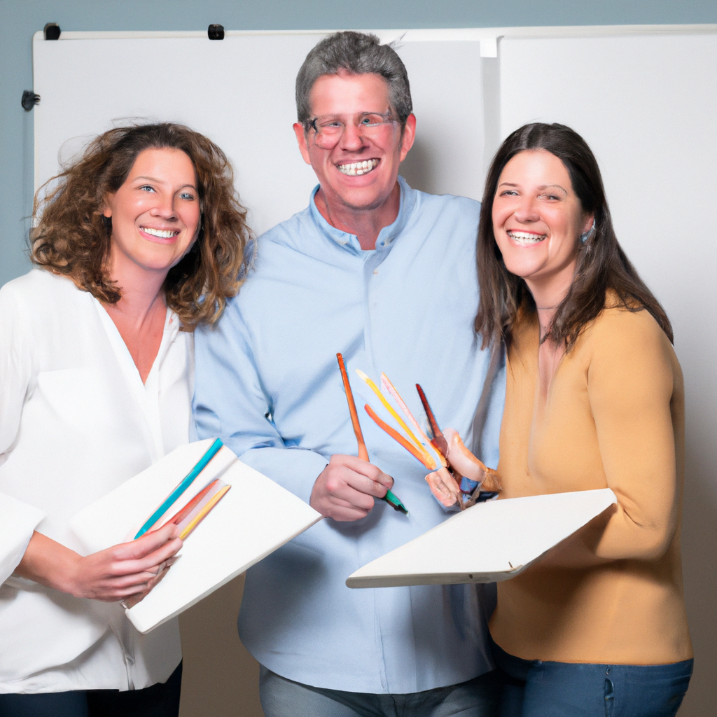 Portret van het docententeam tegen een minimalistische achtergrond.